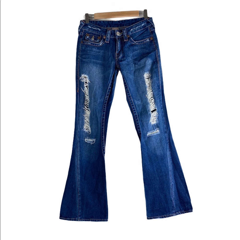True Religion Joey Distressed Wide Leg Denim Jeans